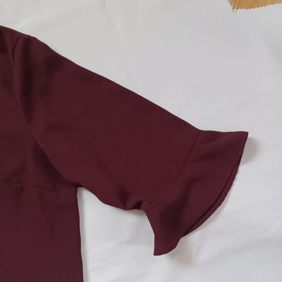 14th & Union Dressy Top Blouse Shirt Dark Red Bell Sleeve Mock Neck Boxy Size S - Picture 4 of 12
